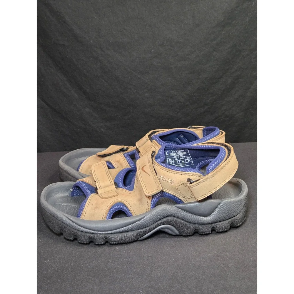 Nike Air Golf Sandals Womens 10 Tan Navy Blue‎ Leather Spiked 302135-221